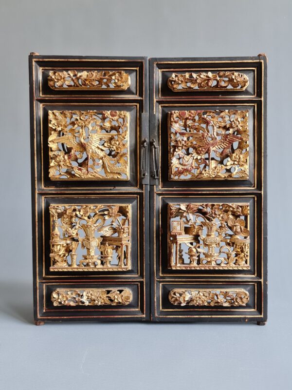 A Pair of Antique Chinese Gilt Wood Carved Door Panels